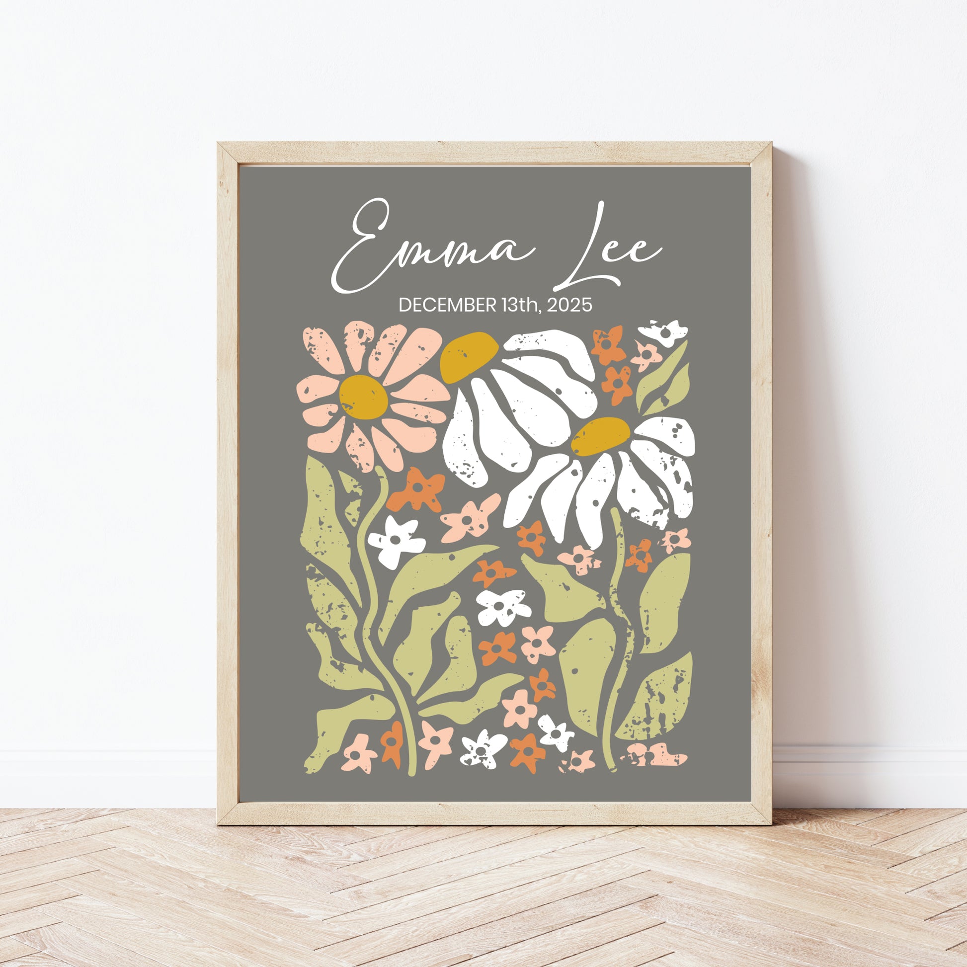 Personalized Baby Birth Stats Wall Art Sign - Daisies Template