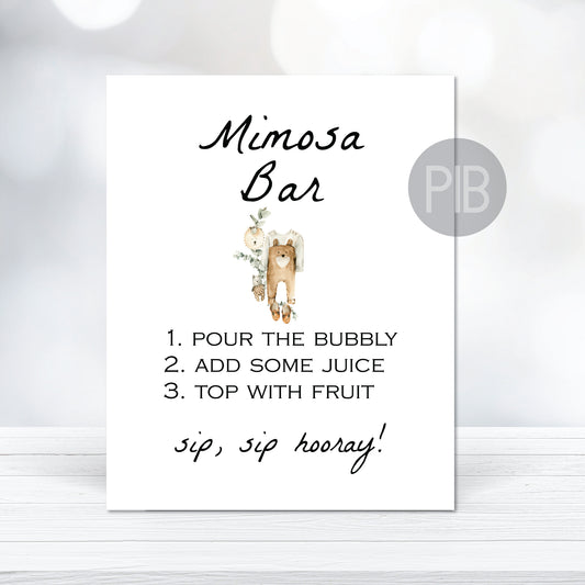 Printable Mimosa Bar Sign - Baby Clothes, Teddy Bear Theme - Customize