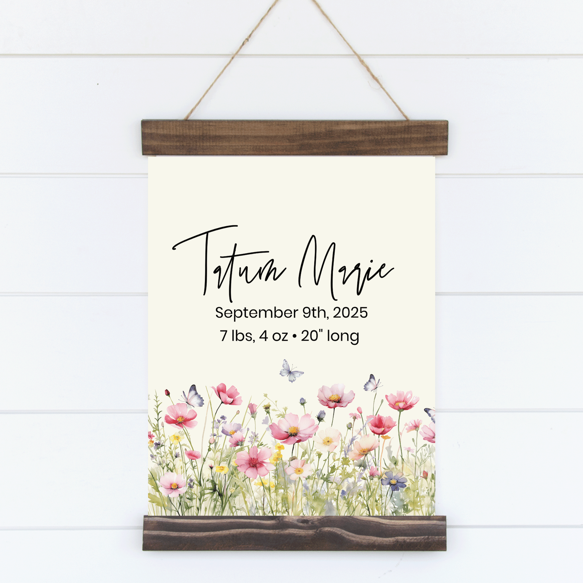 Printable, Personalized Baby Birth Stats Wall Art Template - Wildflower Theme - &nbsp;Customizable Baby Birth Stats Announcement