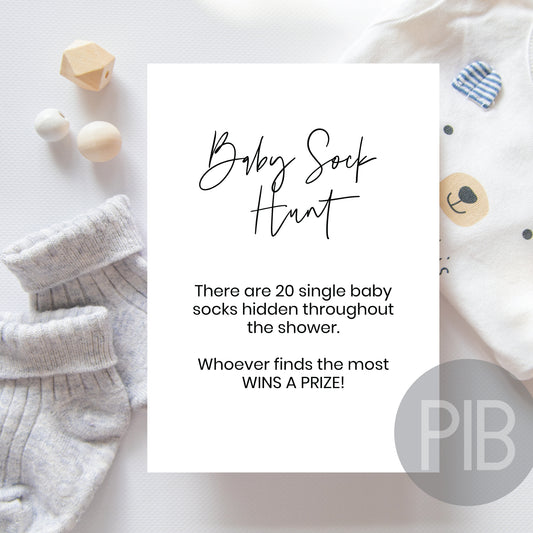 Minimalist, Printable Baby Sock Hunt Game, Baby Shower Game Sign