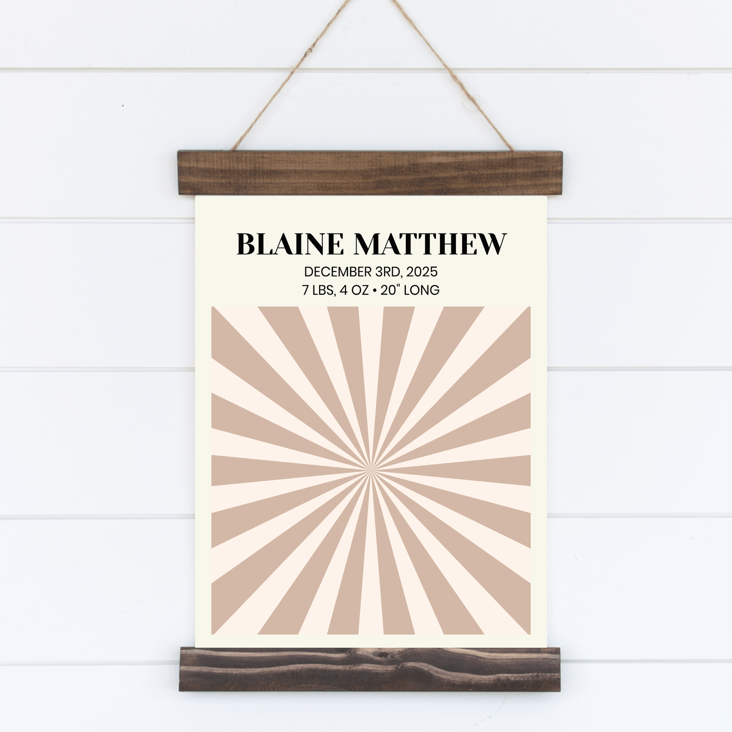 Printable, Personalized Baby Birth Stats Wall Art Template - Sun Ray Theme Theme - &nbsp;Customizable Baby Birth Stats Announcement
