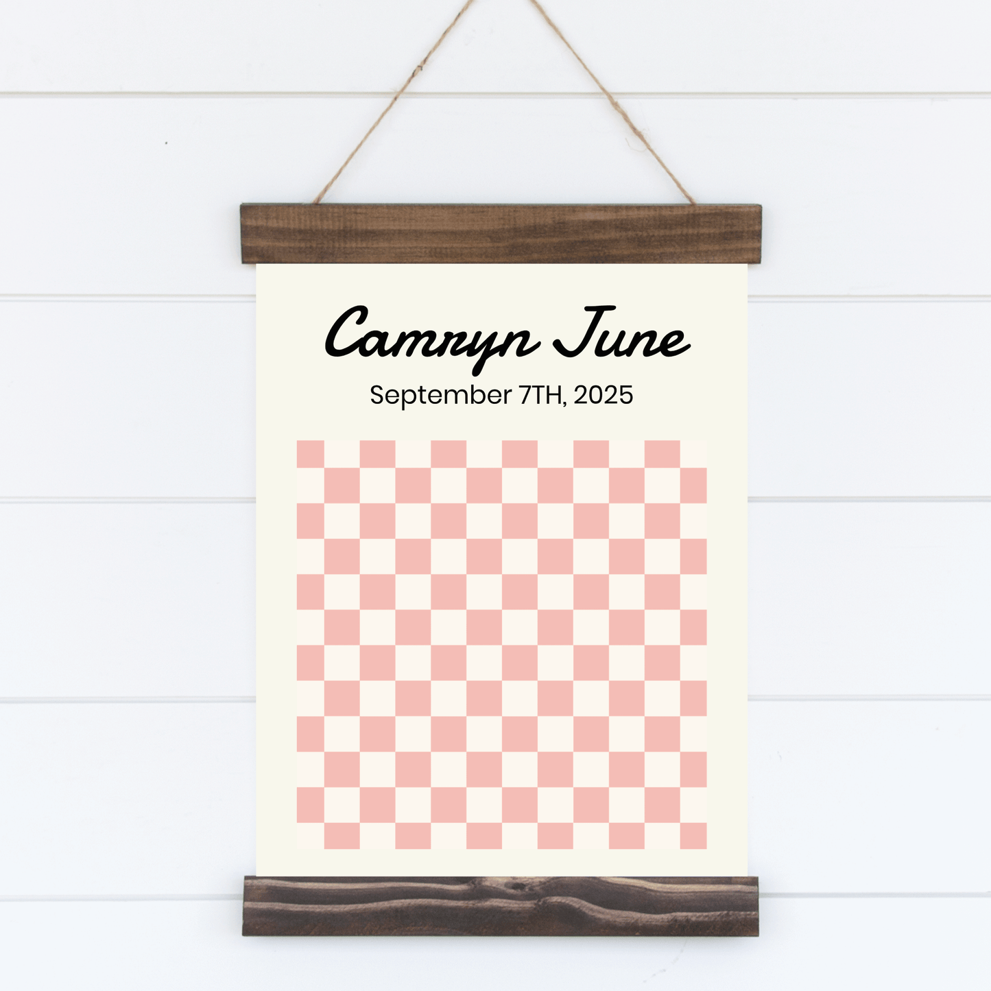 Personalized Baby Birth Stats Wall Art Sign - Pink Checkered Template