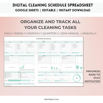 Digital Cleaning Planner Spreadsheet: Unleash Your Tidiest Life with our Editable Cleaning Planner - Print It Baby