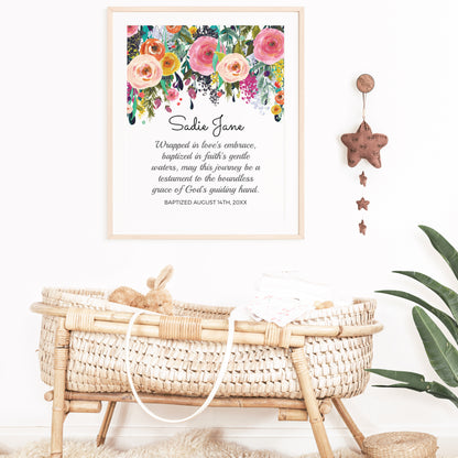 Personalized Baby Baptism Floral Wall Art