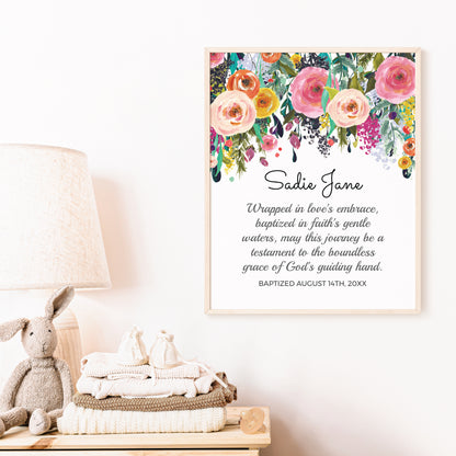 Personalized Baby Baptism Floral Wall Art