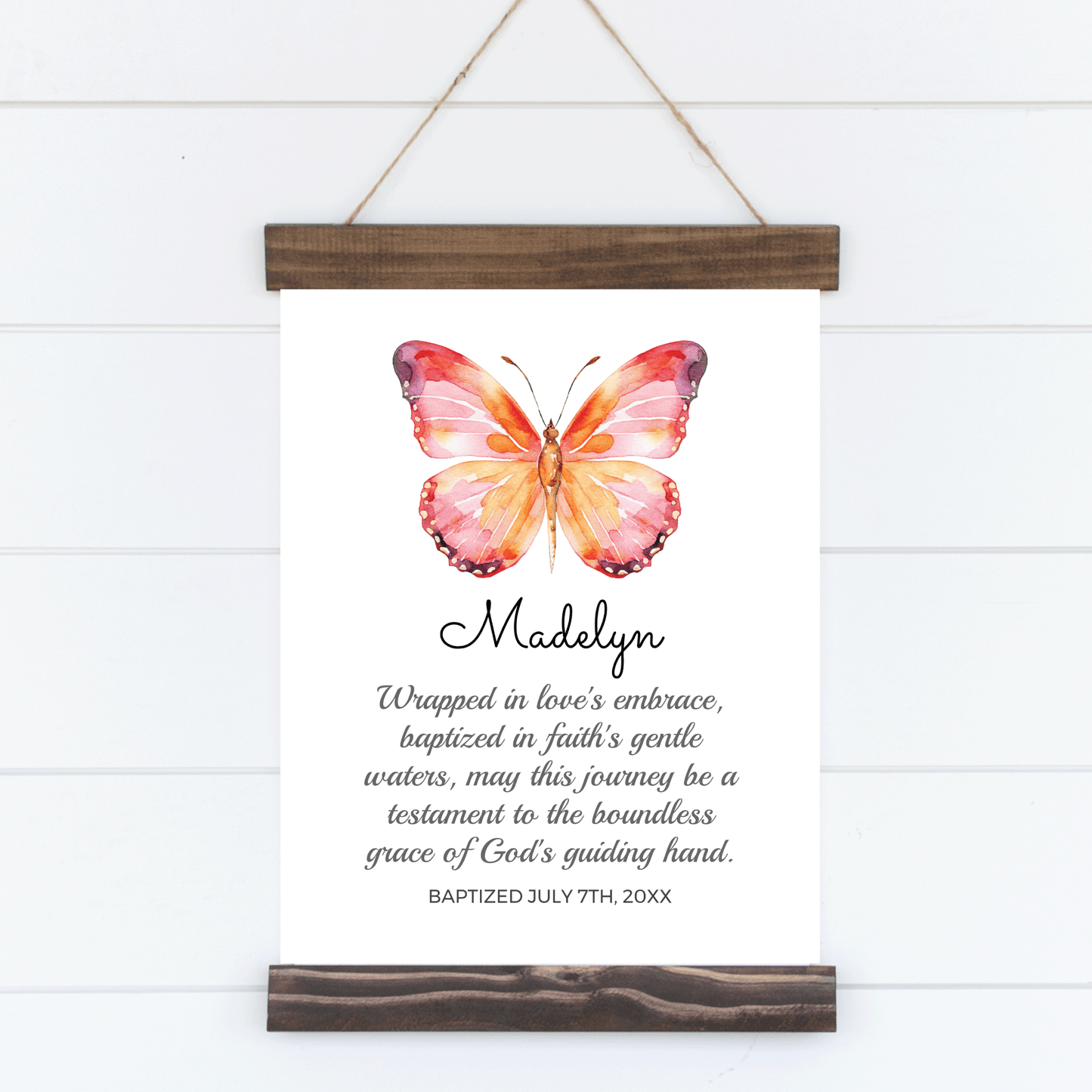 Personalized Baby Baptism Wall Art - Watercolor Butterfly