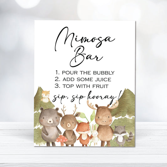 Printable Mimosa Bar Sign - Woodland Animals - Customize, Digital Download
