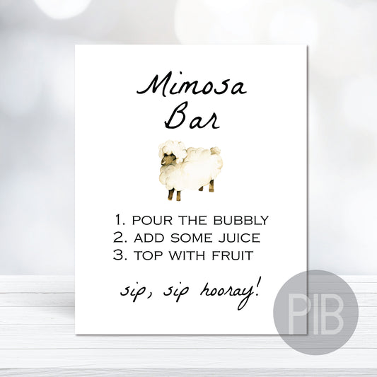 printable mimosa bar sign, baby lamb
