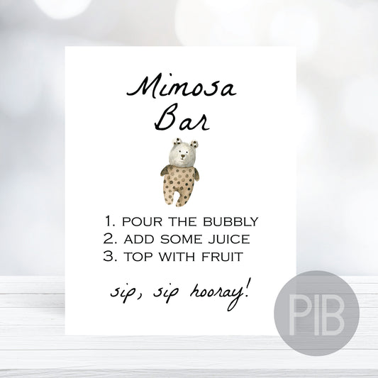 Printable Mimosa Bar Sign - Teddy Bear Theme - Customize, Digital Download