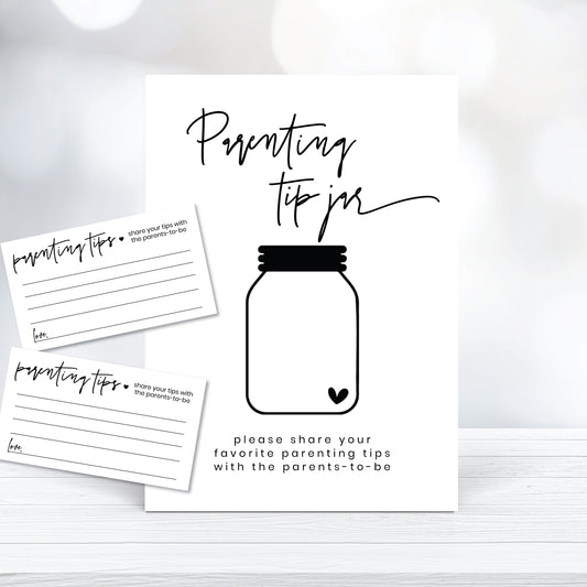 printable baby shower parenting tip jar and advice cards