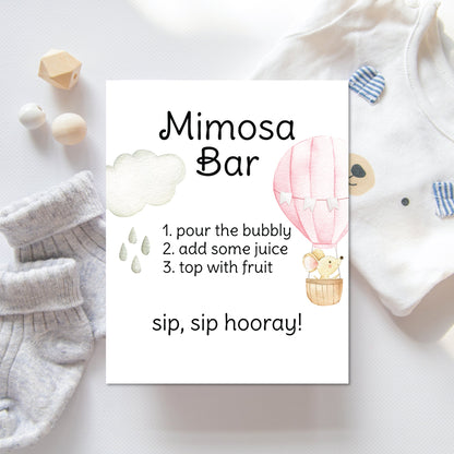Personalized, Printable Mimosa Bar Sign For A Baby Shower - Pink Hot Air Balloon, Digital Download - Print It Baby