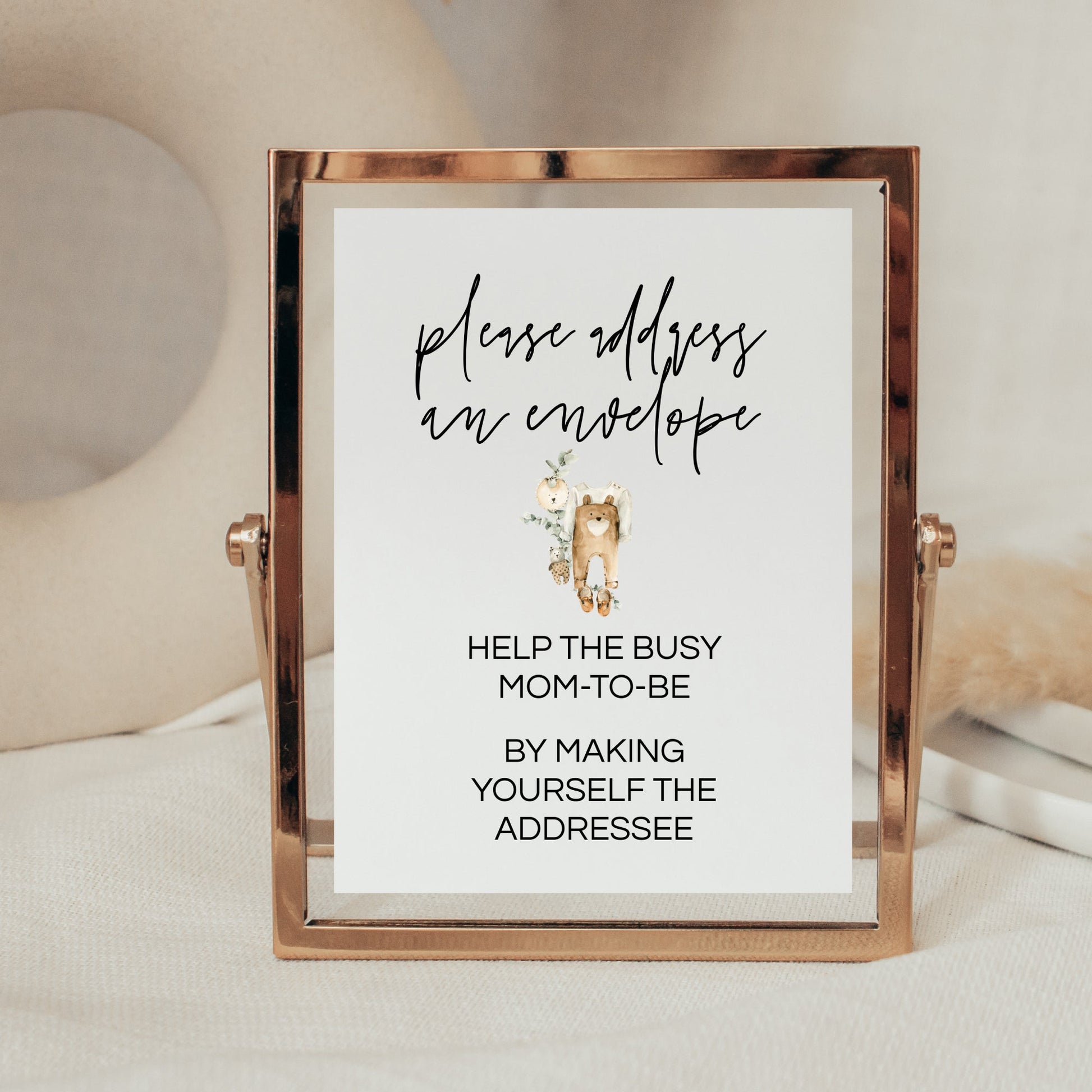 Printable Address Request Baby Shower Sign - Boho Teddy Bear Baby Clothes - 5x7" Editable - Print It Baby