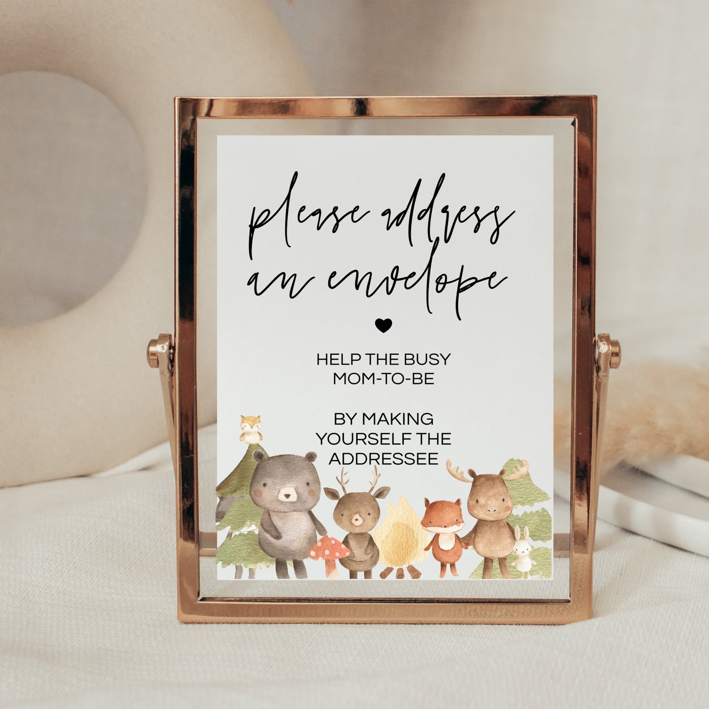 Printable Address Request Baby Shower Sign - Woodland Animals - 5x7" Editable - Print It Baby