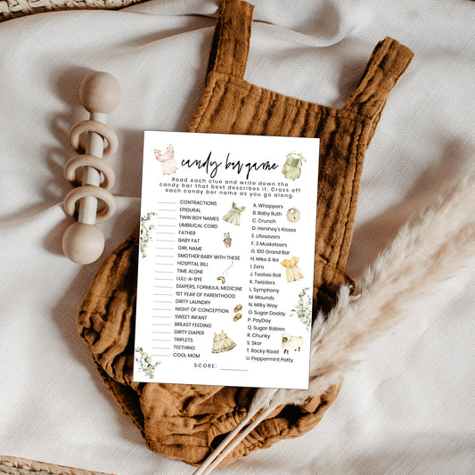 Printable Baby Shower Candy Bar Game - Boho Baby Clothes - Customizable, Digital Download - Print It Baby