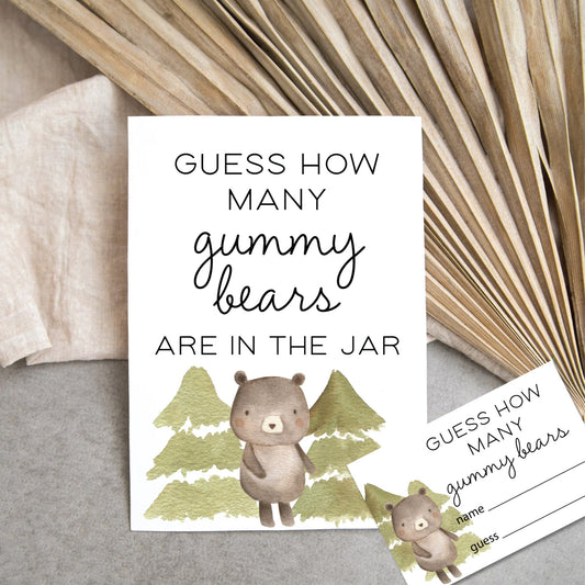 Printable Baby Shower Gummy Bear Guessing Game - Woodland Animals Bear Theme - Print It Baby