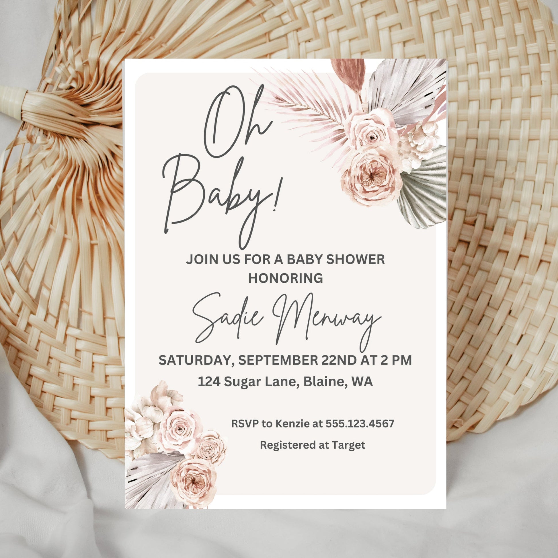 Printable Boho Baby Shower Invitation - EDITABLE Floral Girl Baby Shower Invitation Template Instant Download - Print It Baby