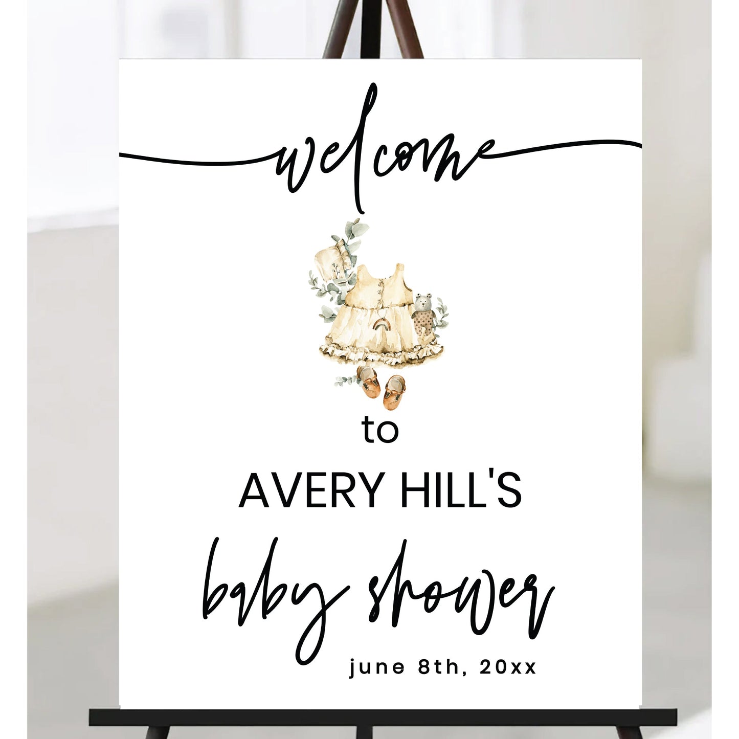 Printable Boho Baby Shower Welcome Sign - Baby Clothes Theme, Customizable, Baby Shower Sign Template 18x24" - Print It Baby