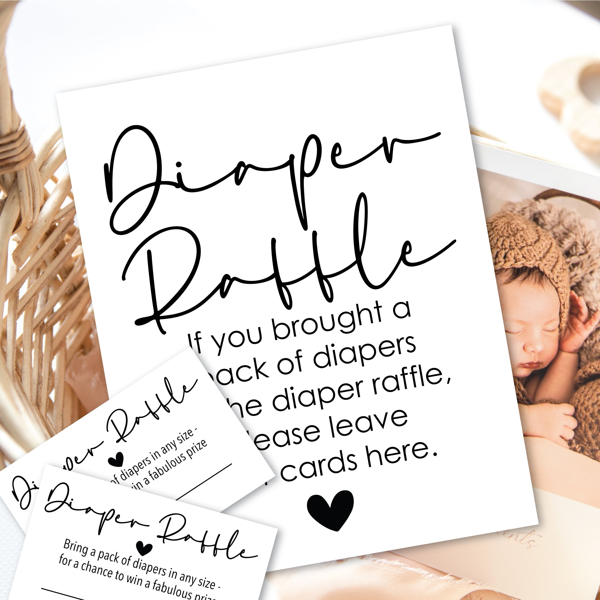 Printable Diaper Raffle Game Sign And Cards - Digital Download, Easy Baby Shower Game Idea - Print It Baby