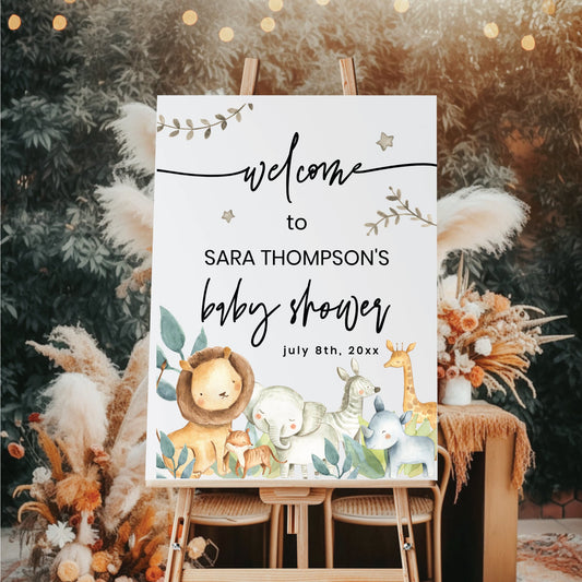 Printable Jungle Baby Shower Welcome Sign - Customizable Baby Shower Sign Template 18x24" - Print It Baby