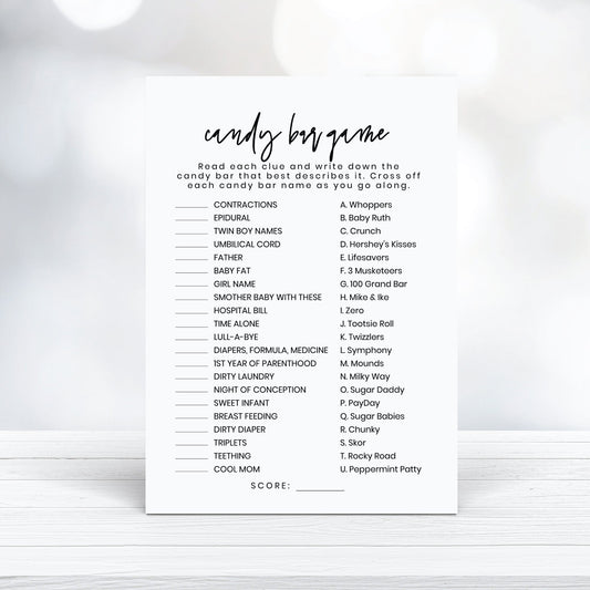Printable Minimalist Baby Shower Candy Bar Game - Customizable, Digital Download - Print It Baby