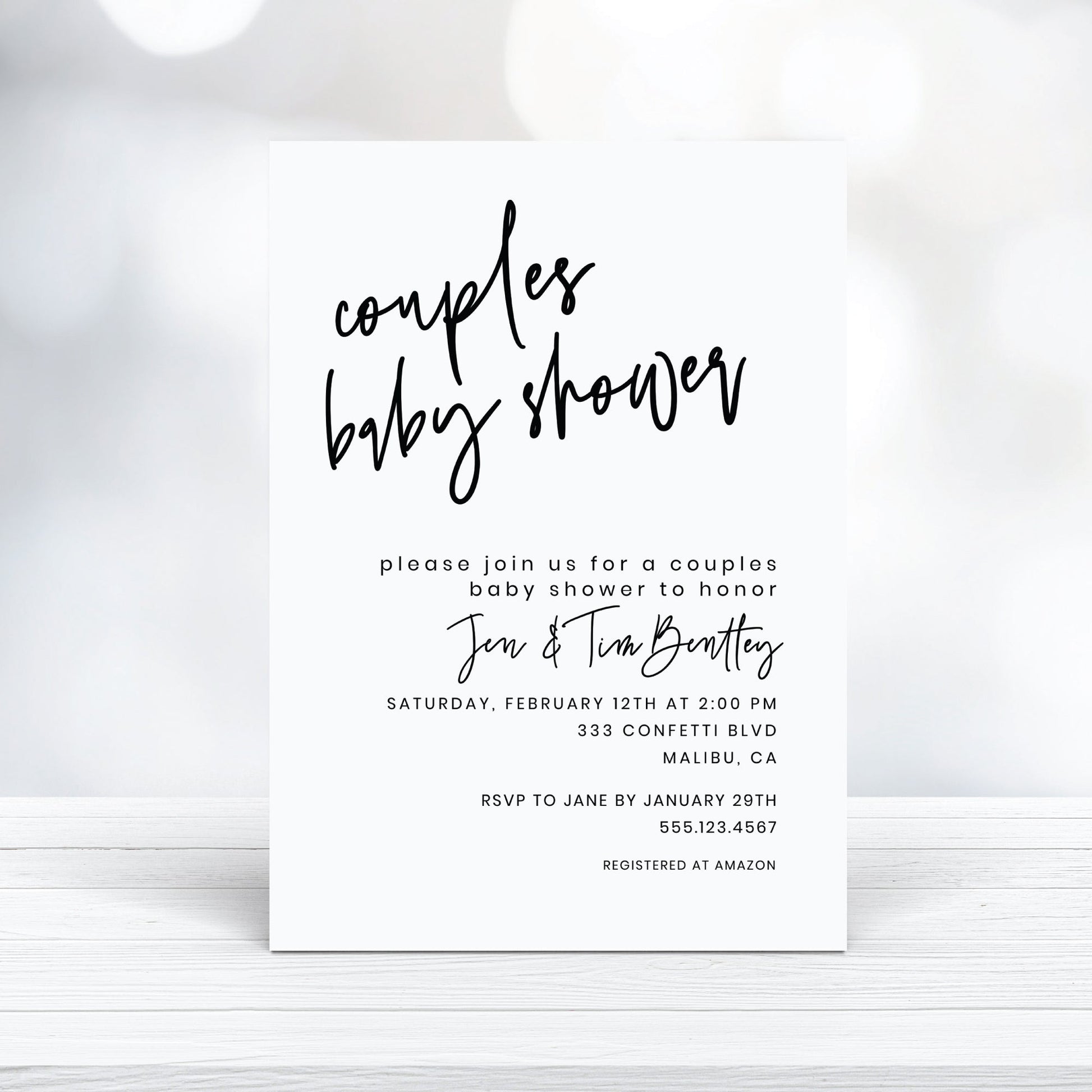 Printable, Minimalist Couples Baby Shower Invitation - Customizable, Baby Invitation Template, Instant Download - Print It Baby