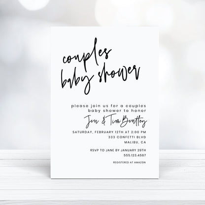 Printable, Minimalist Couples Baby Shower Invitation - Customizable, Baby Invitation Template, Instant Download - Print It Baby