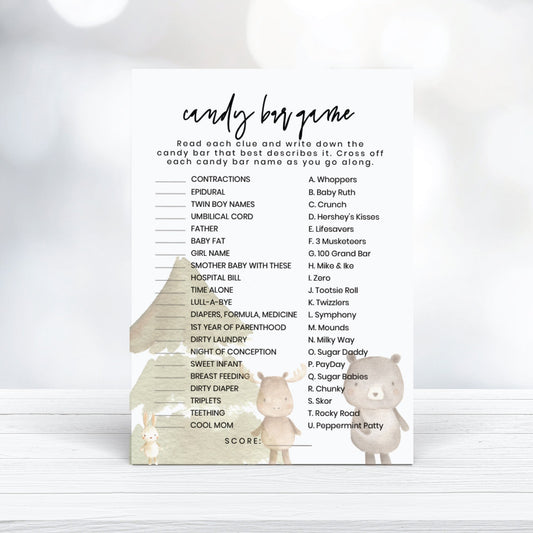 Printable Woodland Animals Baby Shower Candy Bar Game - Customizable, Digital Download - Print It Baby