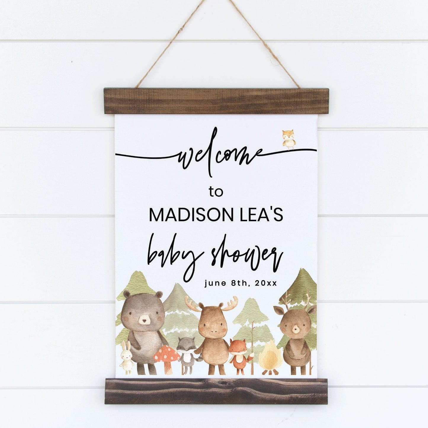 Printable Woodland Baby Shower Welcome Sign - Customizable Baby Shower Sign Template 18x24" - Print It Baby