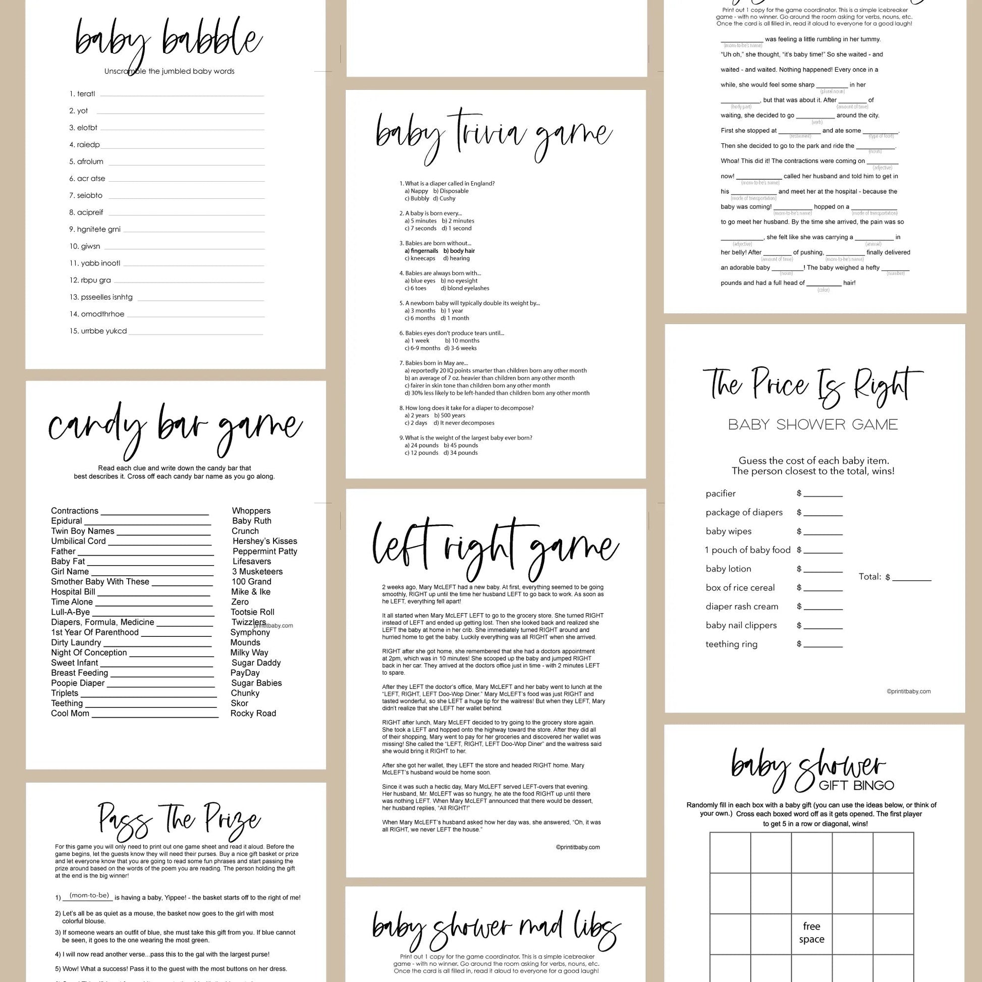 21 Printable Baby Shower Games & Decor - The Ultimate Baby Shower Printable Bundle - Print It Baby