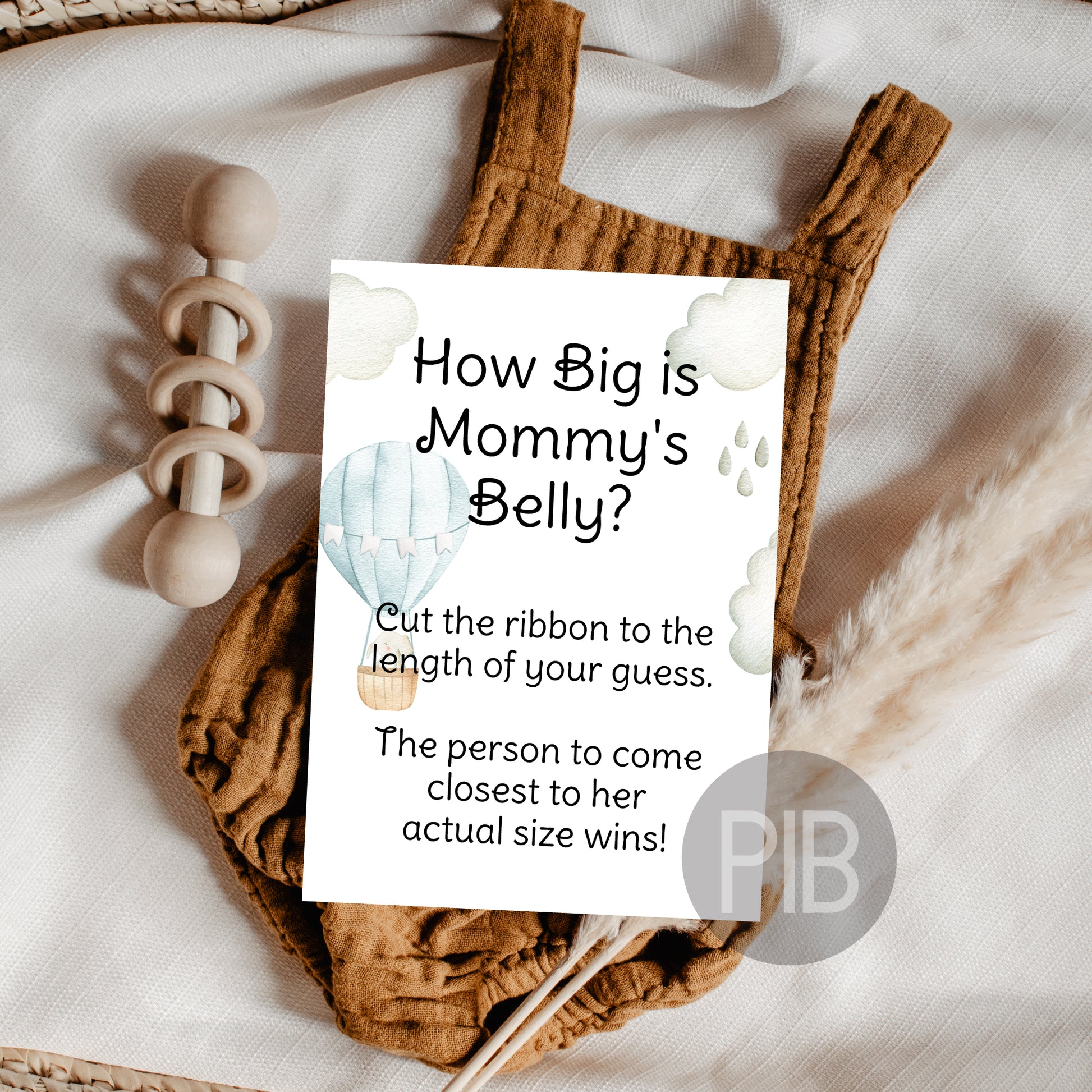 How Big Is Mommy's Belly, Boy Baby Shower Game Sign, Blue Hot Air Balloon