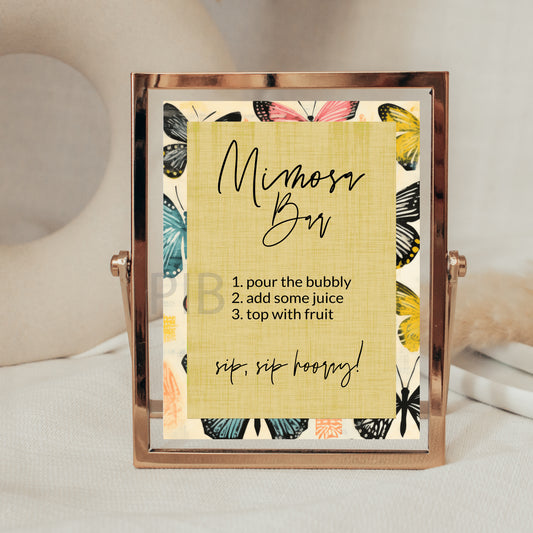 Printable Mimosa Bar Sign For A Baby Shower - Butterfly Themed, Personalized,  Digital Download
