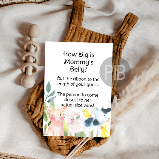 How Big Is Mommy's Belly, Farm Animals Baby Shower Game Sign Template