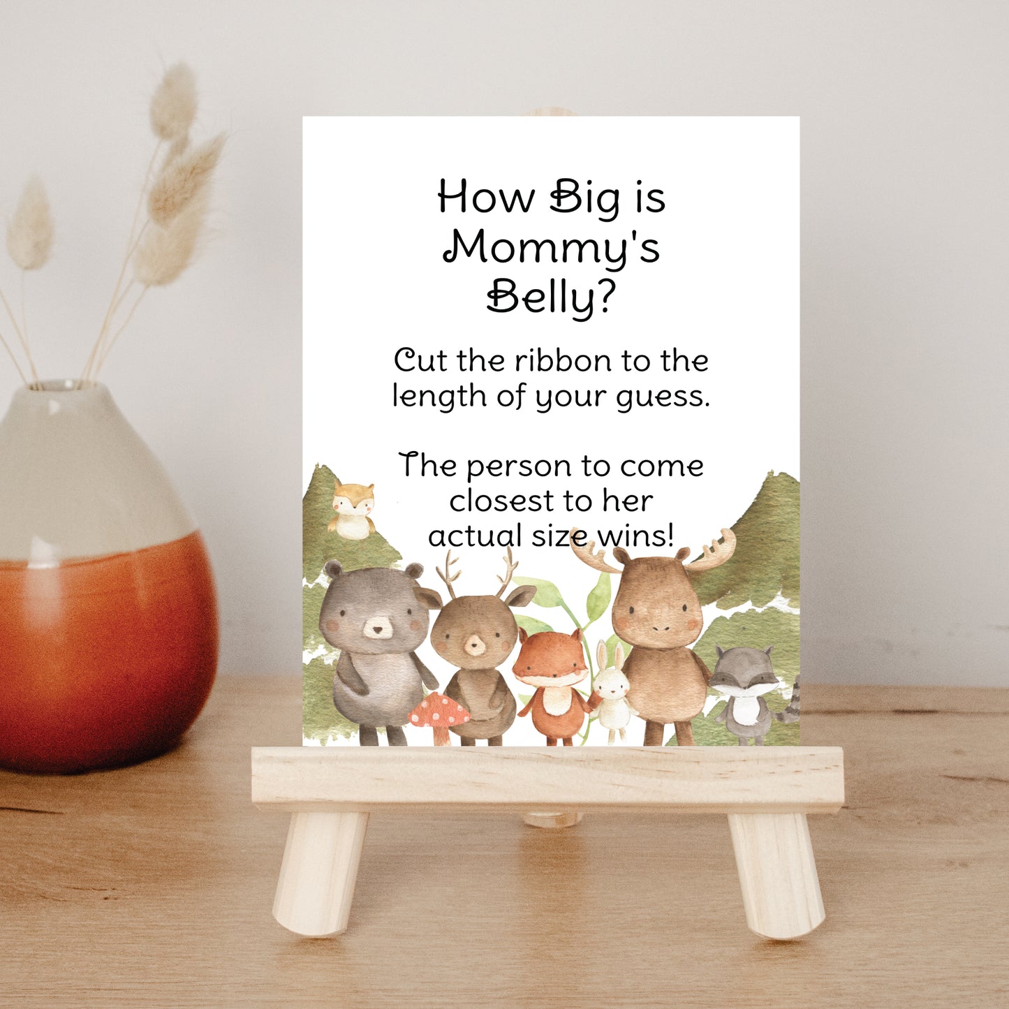 How Big Is Mommy's Belly, Woodland Baby Shower Game Sign