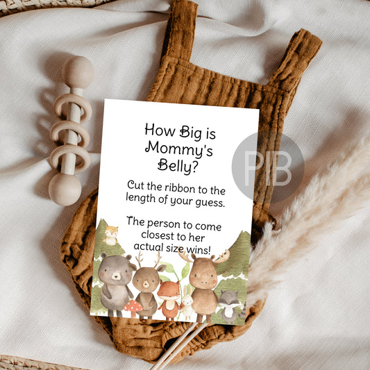 How Big Is Mommy's Belly, Woodland Baby Shower Game Sign
