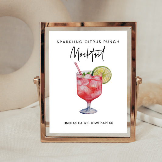 Baby Shower Punch Sign Template, Mocktail Signature Drink Sign, Customizable