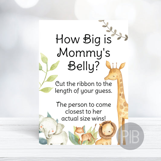 How Big Is Mommy's Belly, Jungle Baby Shower Game Sign