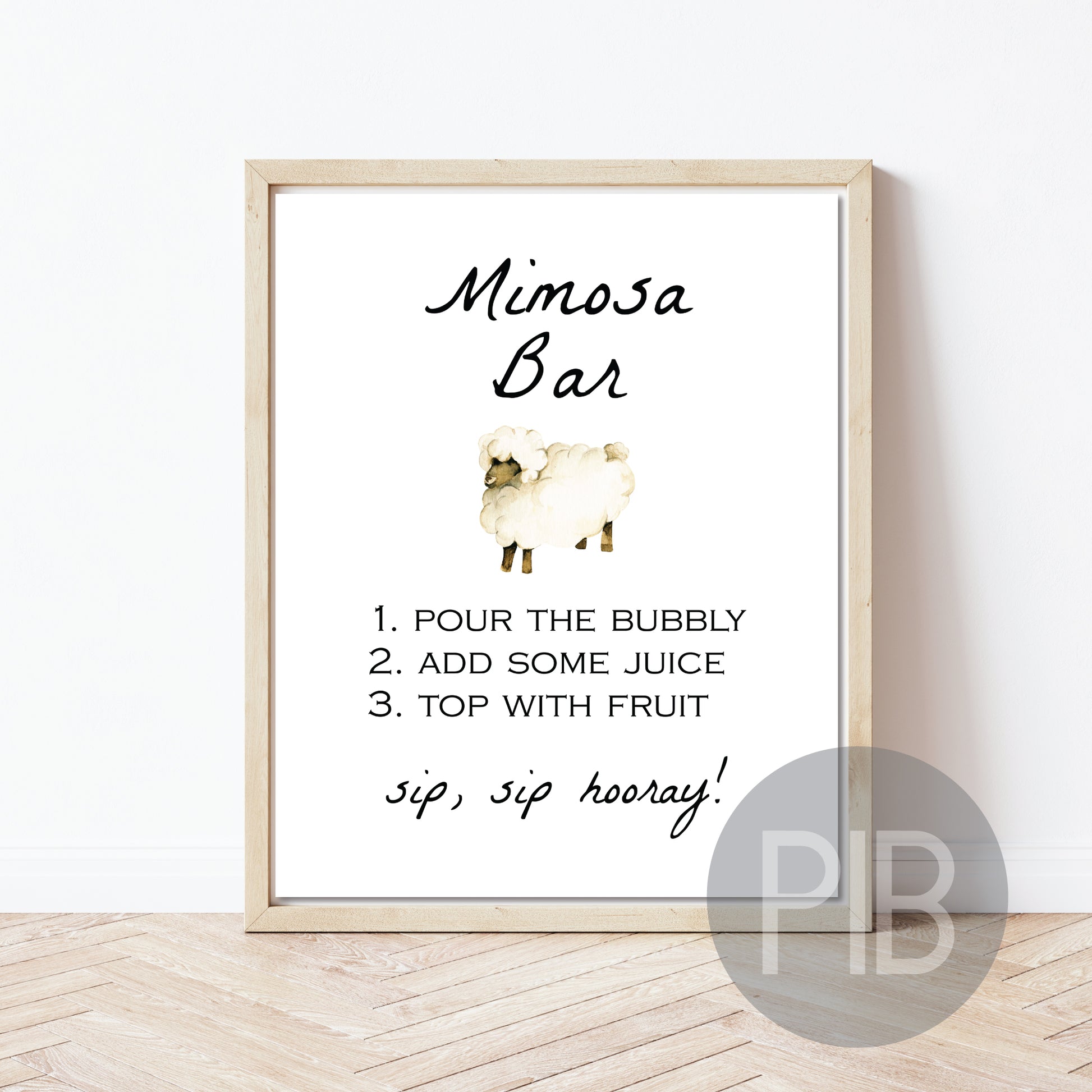 printable mimosa bar baby shower sign, baby lamb