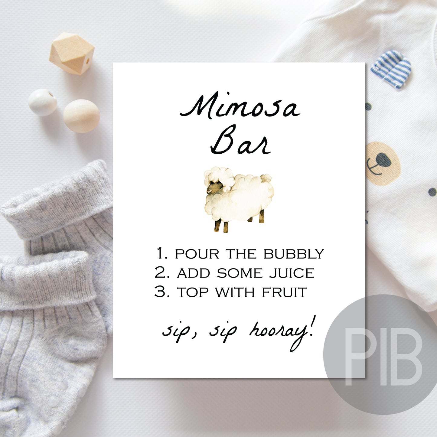 printable mimosa bar baby shower sign, baby lamb