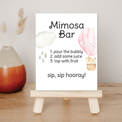 Personalized, Printable Mimosa Bar Sign For A Baby Shower - Pink Hot Air Balloon, Digital Download - Print It Baby