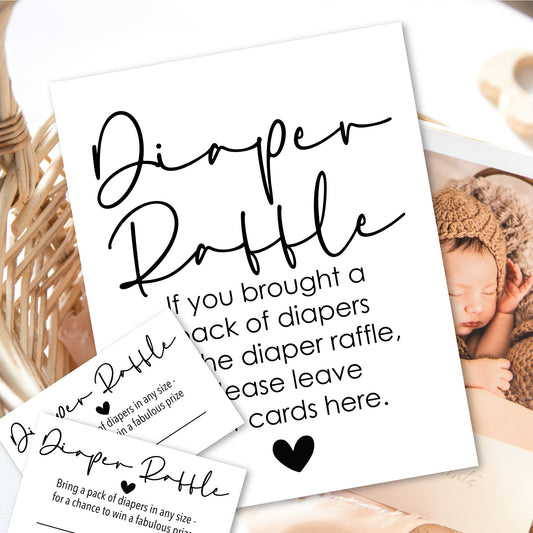 Printable Diaper Raffle Game Sign And Cards - Digital Download, Easy Baby Shower Game Idea - Print It Baby