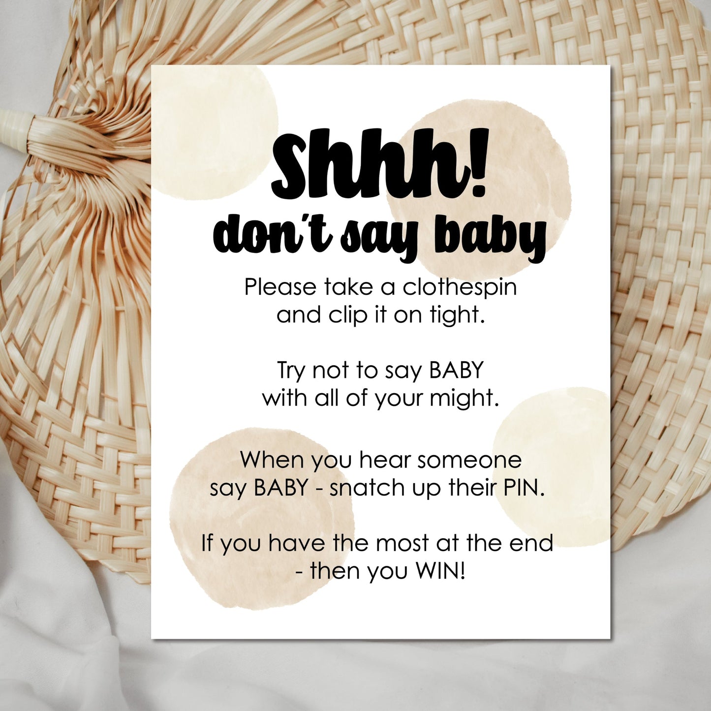 Printable "Don't Say Baby" Clothespin Baby Shower Game Sign - Digital Download - Print It Baby
