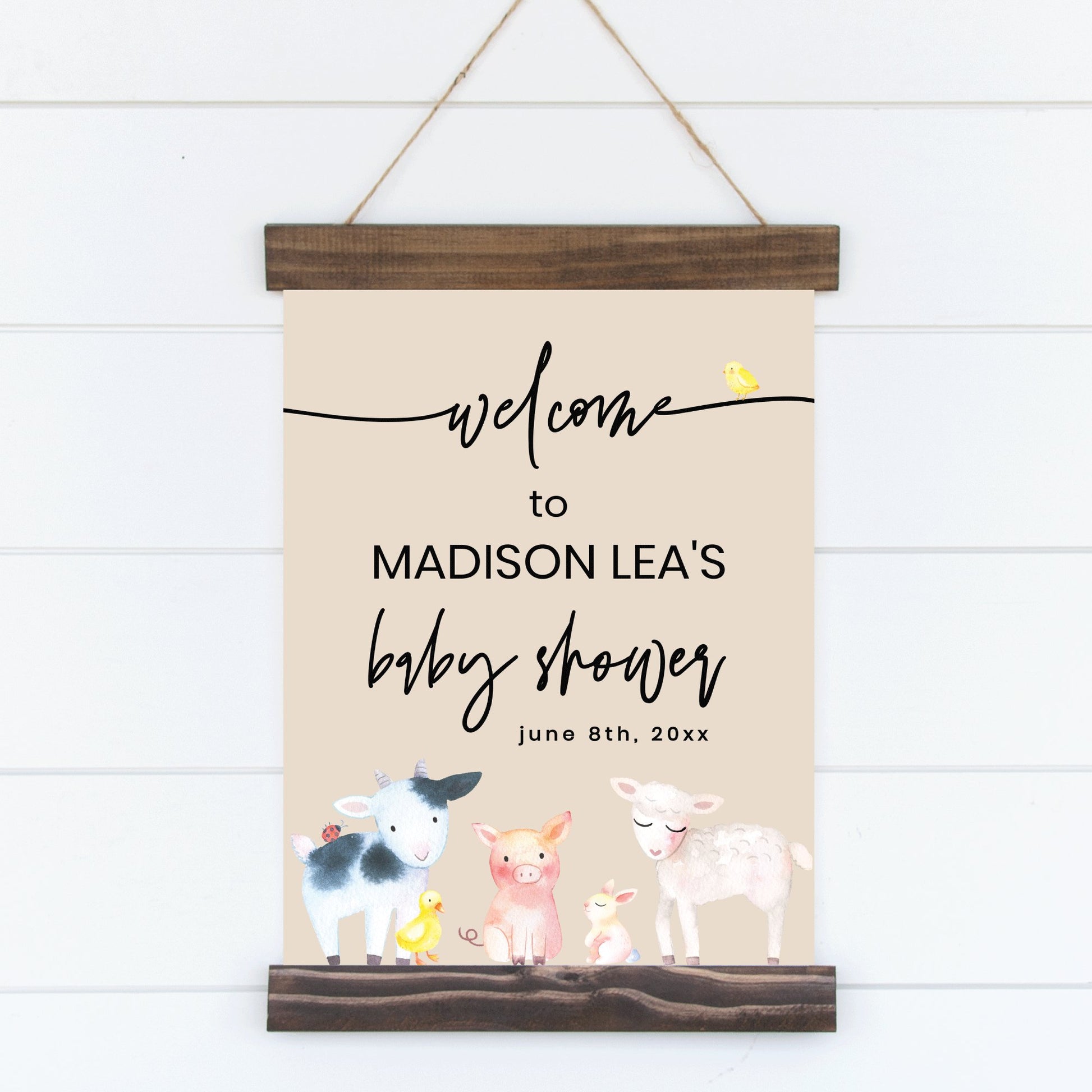 Printable Farm Animal Baby Shower Welcome Sign - Customizable Baby Shower Sign Template 18x24" - Print It Baby