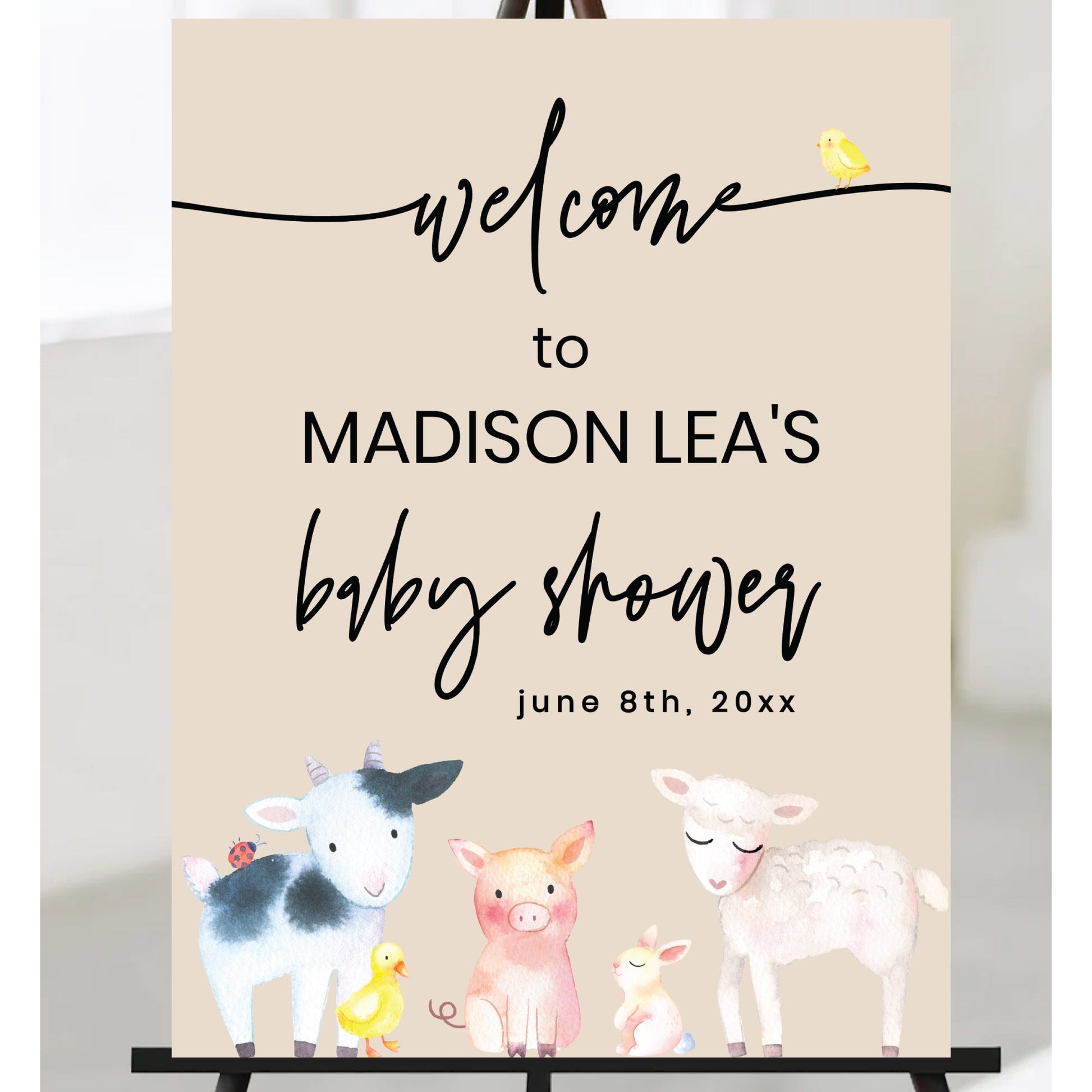Printable Farm Animal Baby Shower Welcome Sign - Customizable Baby Shower Sign Template 18x24" - Print It Baby