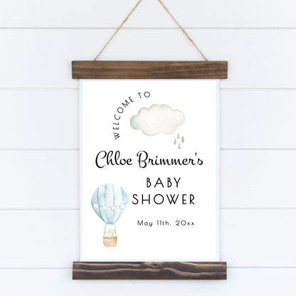 Printable Hot Air Balloon Baby Shower Welcome Sign - Customizable Blue, Baby Shower Sign Template 18x24" - Print It Baby