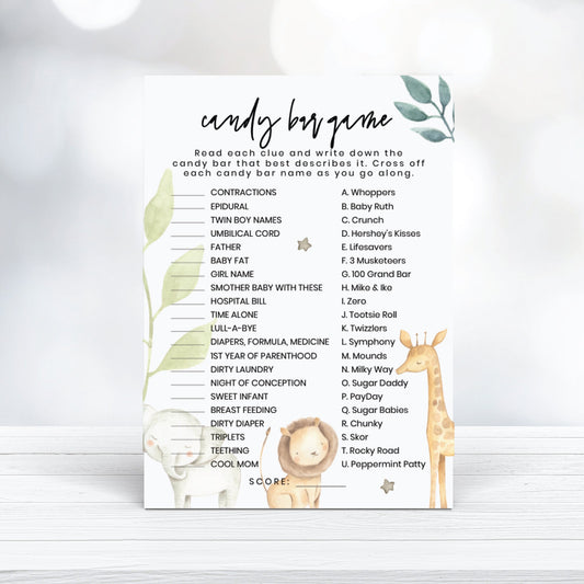 Printable Jungle Animals Baby Shower Candy Bar Game - Customizable, Digital Download - Print It Baby