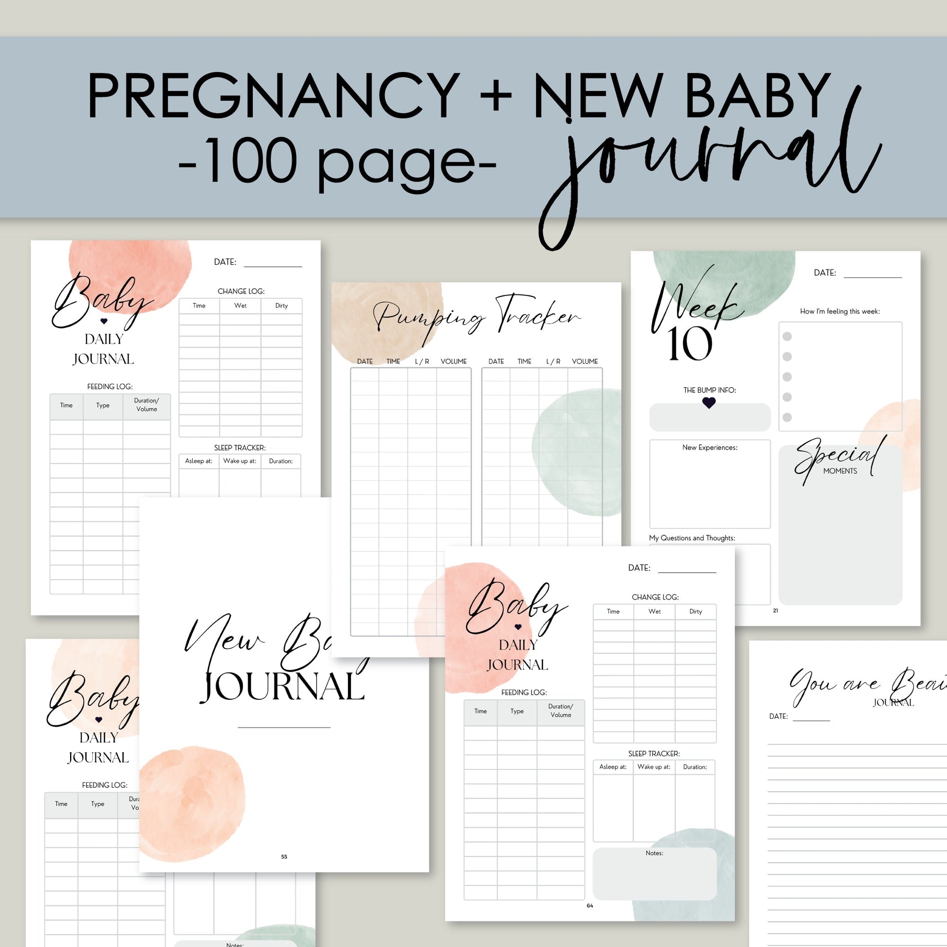 Printable Pregnancy Planner & New Mom Journal - 100 Pages, 8.5 x 11" - Print It Baby