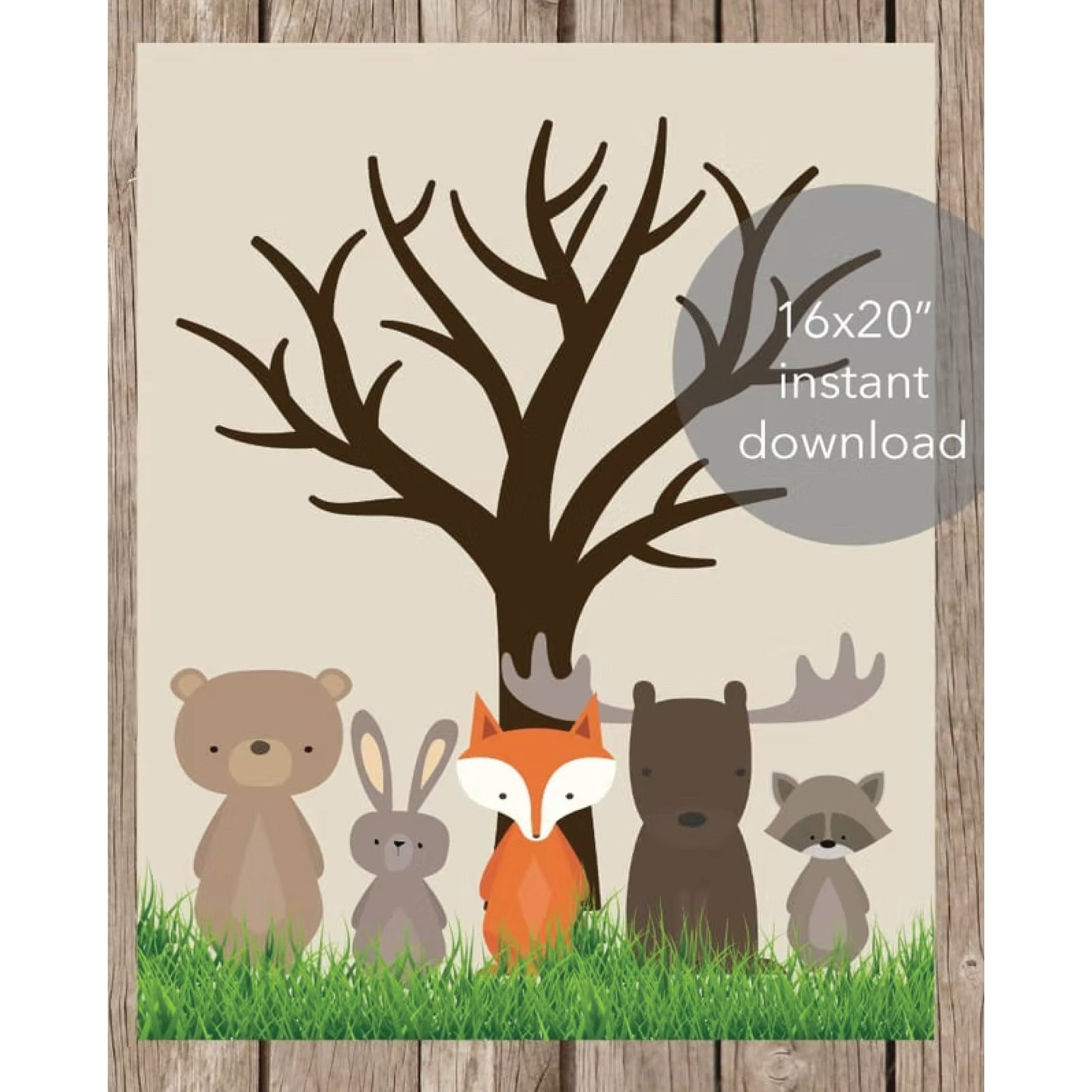 Printable Woodland Animals Baby Shower Thumbprint Tree - 16x20" and 11x14" Included - Print It Baby