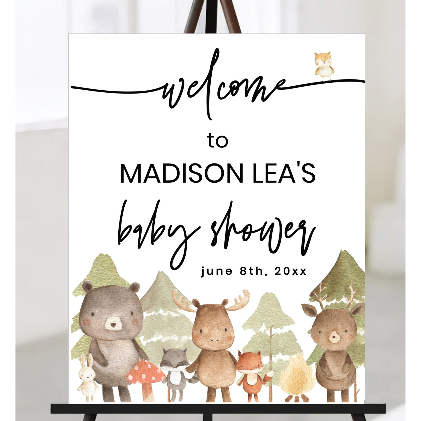 Printable Woodland Baby Shower Welcome Sign - Customizable Baby Shower Sign Template 18x24" - Print It Baby